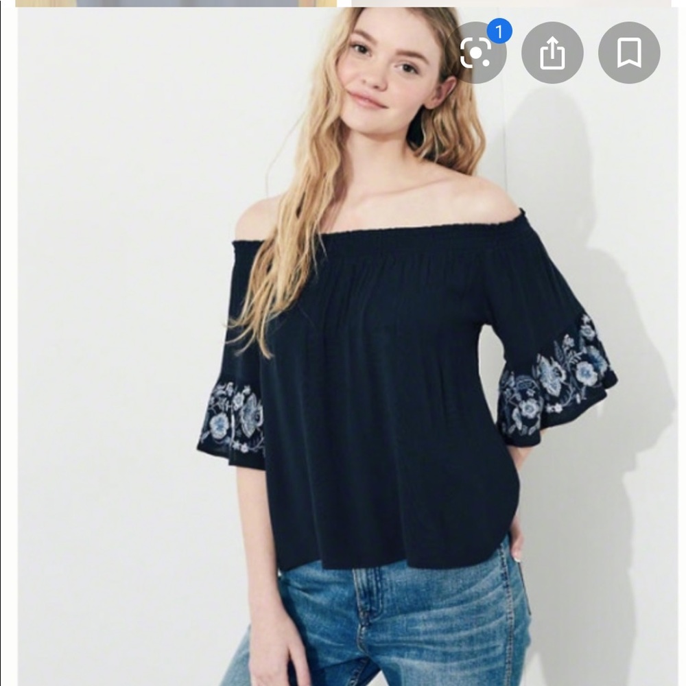 Hollister off the shoulder embroidered blouse